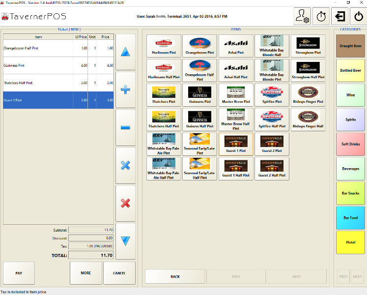 TavernerPOS screenshot